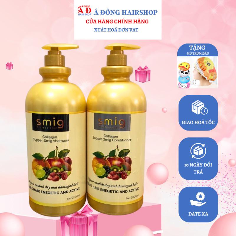 DẦU GỘI XẢ MỀM MƯỢT, HƯƠNG TRÁI CÂY SMIG CHAI TO CHUYÊN DÙNG SALON TÓC 2000ML + Gội xả gói Karseell 15ml