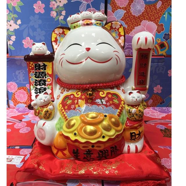 Mèo thần tài khai vận phát tài - ngũ phúc lâm môn cao 30 cm vẫy tay