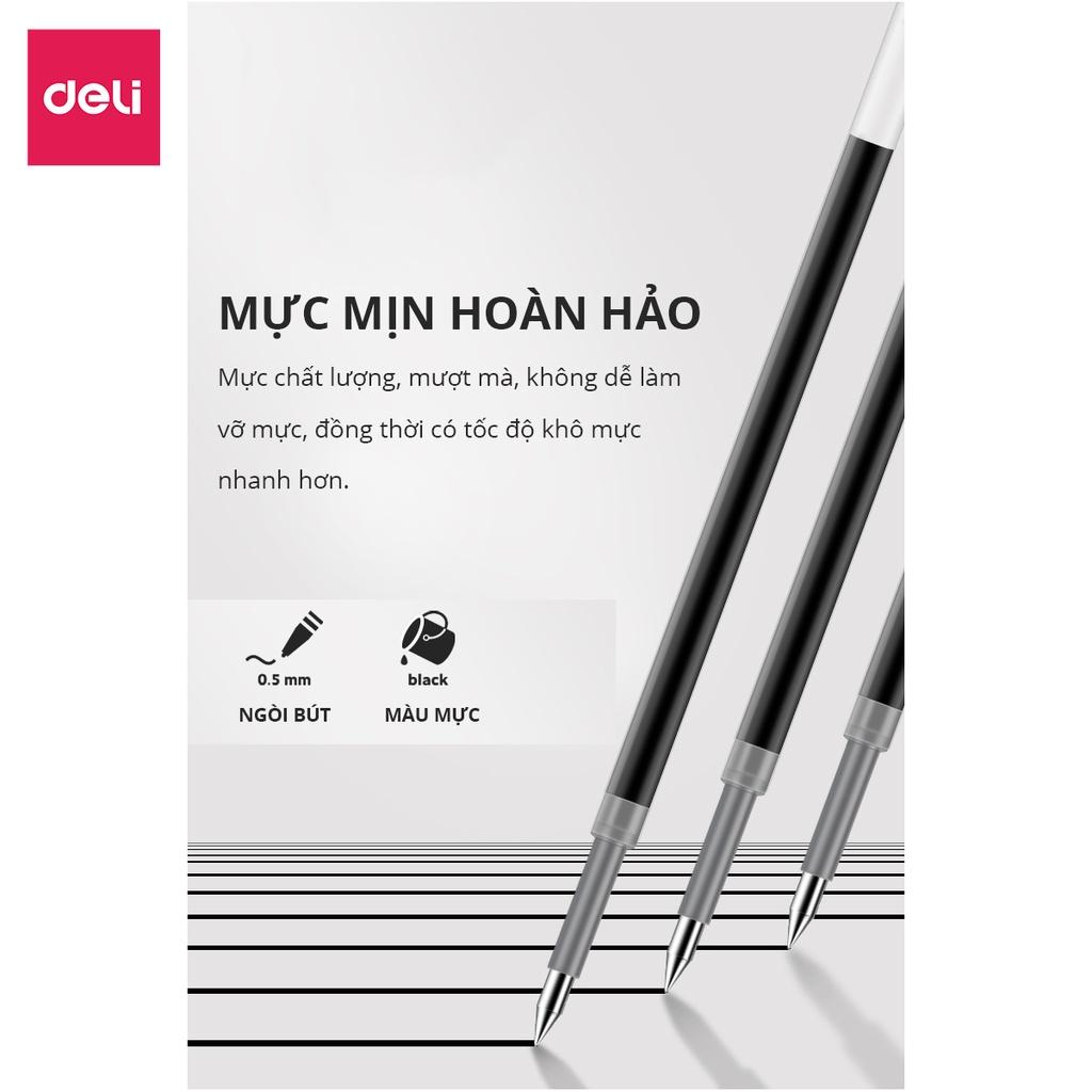 Bút Bi Nước Mực Gel Màu Đen Cao Cấp Ngòi 0.5mm Có Đệm Tay Deli - 4 Màu Sắc Thời Trang BST Văn Phòng Phẩm Cao Cấp Nusign - NS645