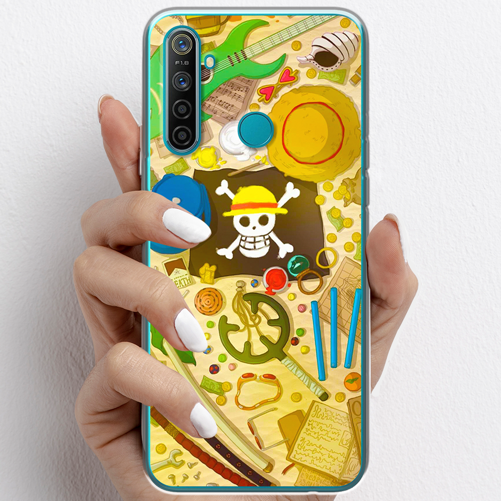Ốp lưng cho Realme 5 Pro nhựa TPU mẫu One Piece cờ đen