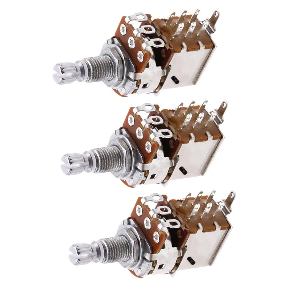 3 Pcs A500K Split Shaft Pots Potentiometer Guitar  Tone Switch DIY