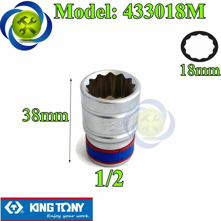 Tuýp 18mm 1/2 Kingtony 433018M 12 cạnh màu trắng dài 38mm