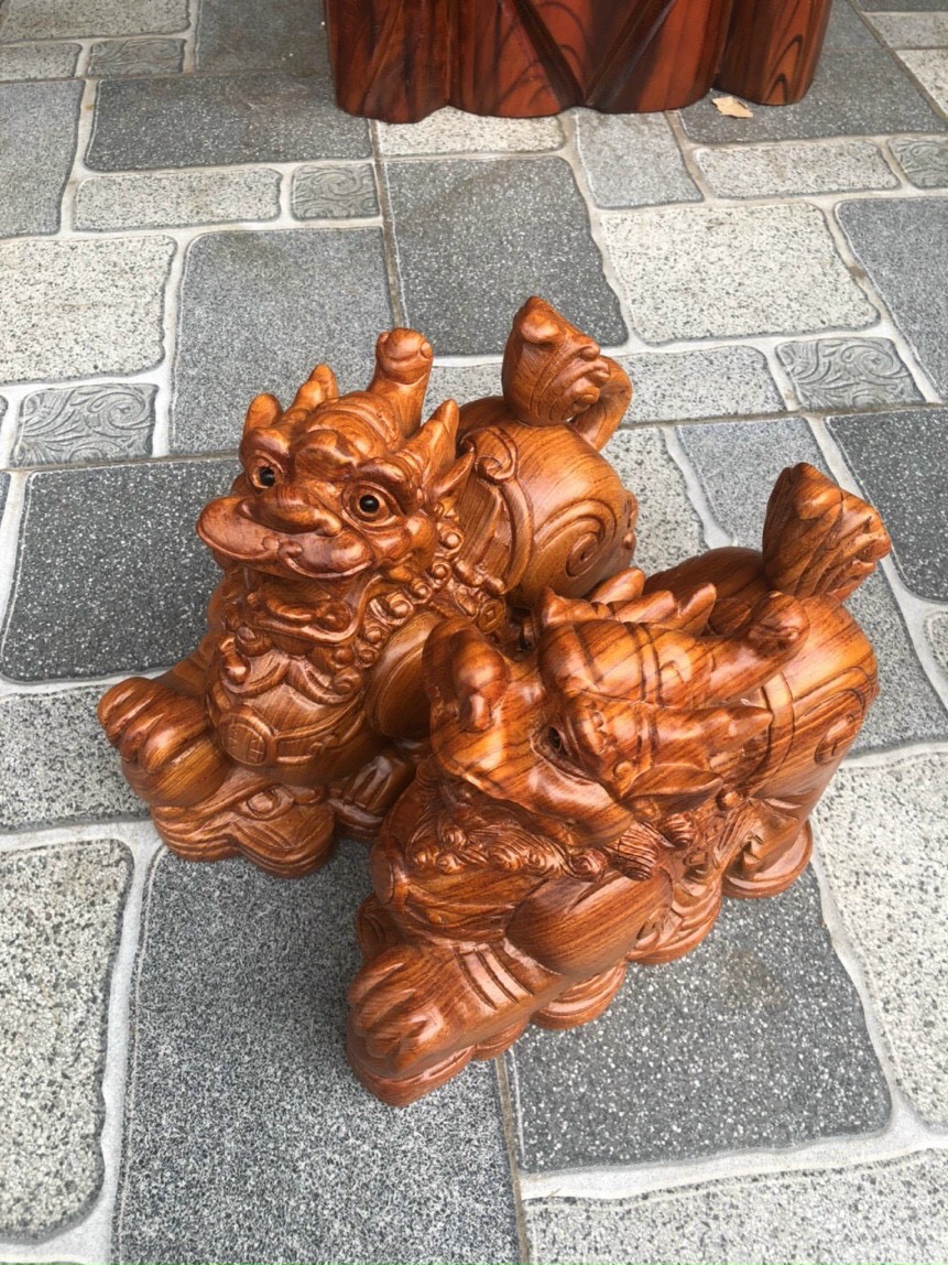 Cặp Tỳ hưu béo gỗ hương cực đẹp ngang 30cm - hàng nguyên khối siêu nặng
