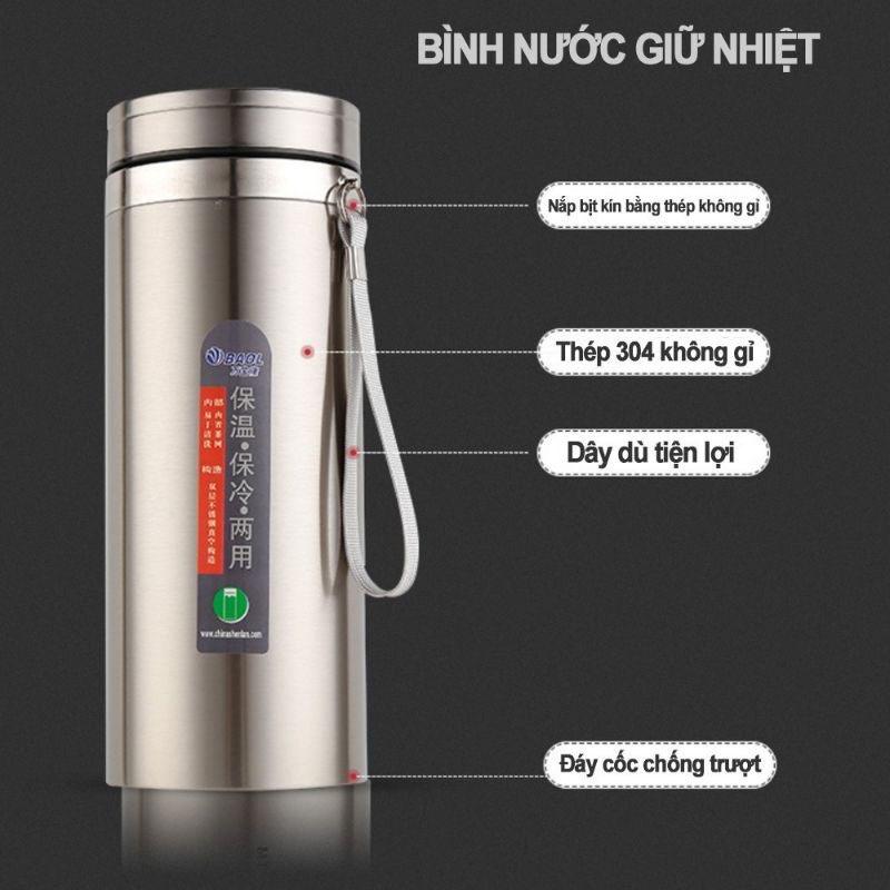 Bình giữ nhiệt inox 304 cao cấp C90,Bình nước giữ nhiệt nóng và lạnh có dây đeo và lưới lọc
