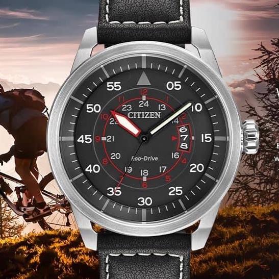 Đồng Hồ Nam AW1361-01E Eco Drive dây da đen mặt đen