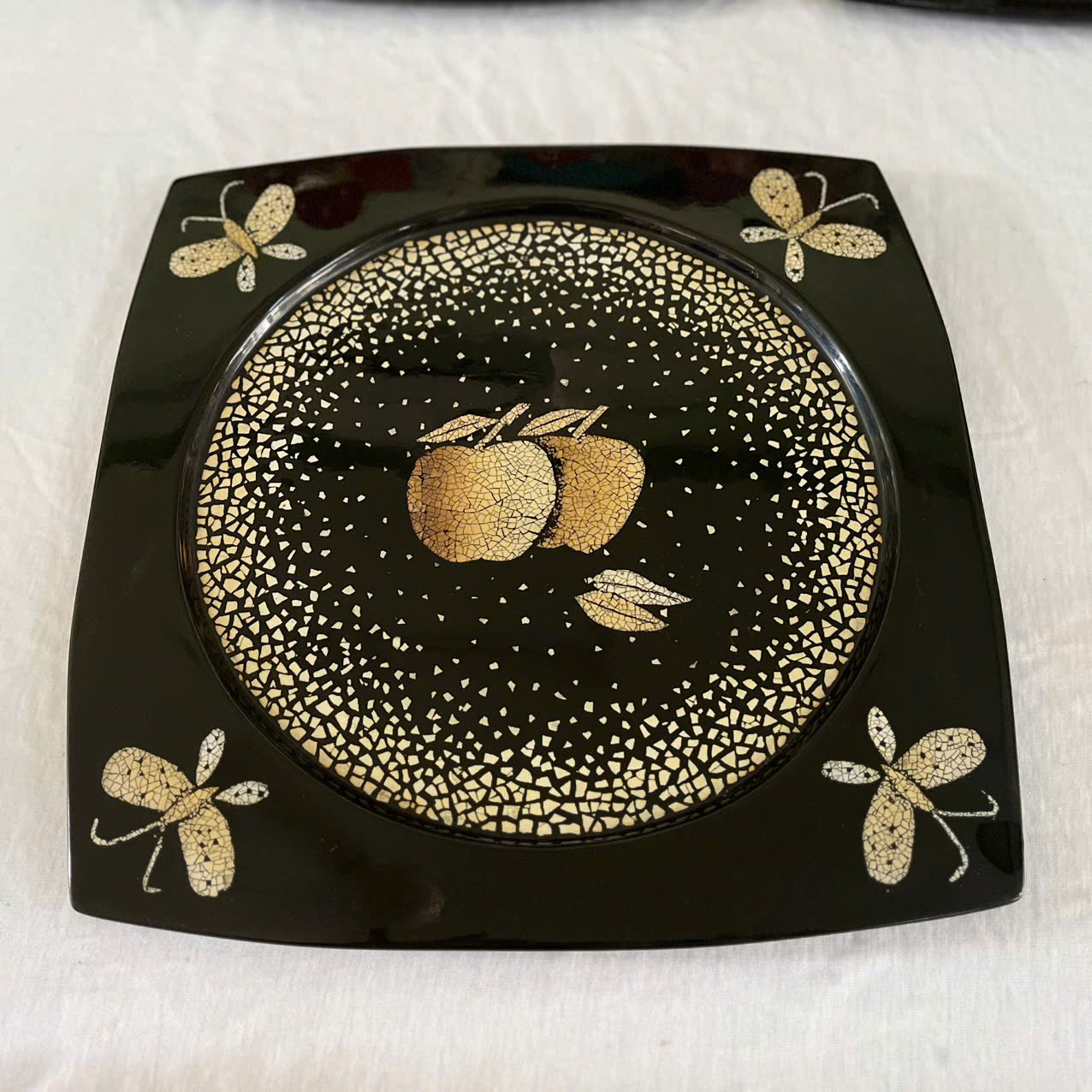 Dĩa sơn mài cao cấp Thanh Bình Lê cẩn trứng đẹp, hàng xuất khẩu 30x30 cm