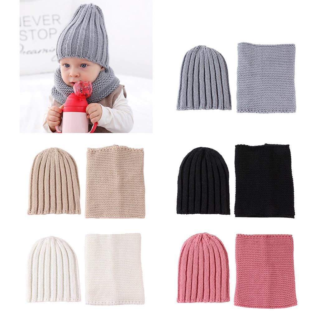 2 In 1 Unisex Baby Soft Warm Knitted Hat & Scarf Winter Set 0-3T