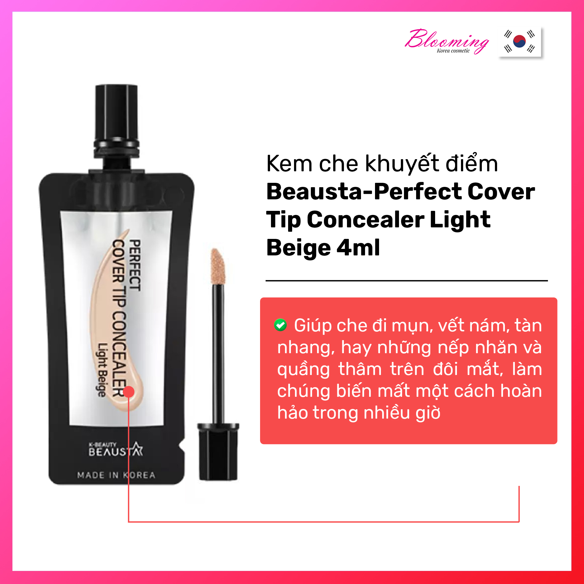 Kem che khuyết điểm, độ chống nắng SPF 25 Beausta Perfect Cover Tip Concealer -Light Beige 4ml