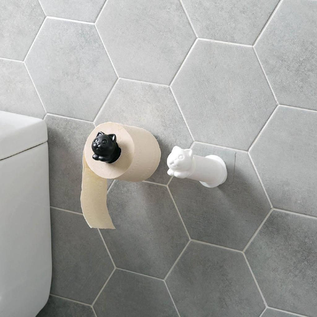 Giá treo cuộn giấy vệ sinh gắn tường khắc hình mèo ngộ nghĩnh thú vị