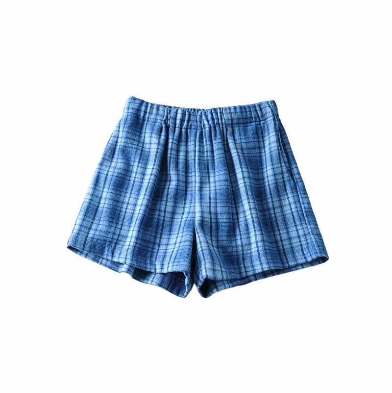 Stvy Màu Xanh Dương Kẻ Sọc Quần Short Nữ 2020 Mùa Hè Nữ Lưng Thun Cotton Quần Short Nữ