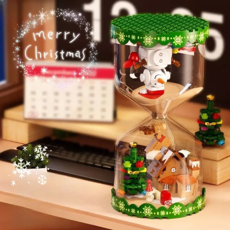 Đồ Chơi Lắp Ráp, Xếp Hình Noel SEMBO BLOCK Christmas Hourglass – Đồng Hồ Cát Giáng Sinh Kèm Cát Dạ Quang