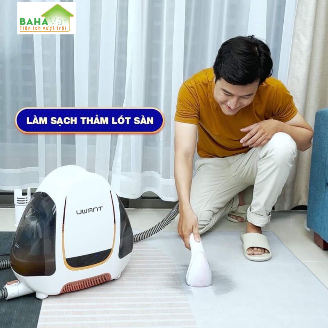 MÁY ĐA NĂNG HÚT CHÂN KHÔNG VÀ GIẶT THẢM, SOFA - MÁY LÀM SẠCH VẢI DI ĐỘNG UWANT B100 &quot;BAHAMAR&quot; giúp loại bỏ hoàn toàn các vết bẩn một cách nhanh chóng và triệt để, đem lại hiệu quả cao nhưng vẫn đảm bảo không làm ảnh hưởng vải