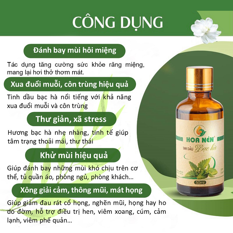 Tinh Dầu Bạc Hà Hoa Nén, xông phòng khử mùi, diệt khuẩn, giúp giảm căng thẳng, mệt mõi 10/30/50/100ML