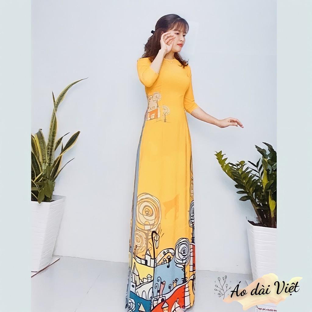 ÁO DÀI TRUYỀN THỐNG NỮ HOA LỤA ĐẸP MAY SẴN IN 3D