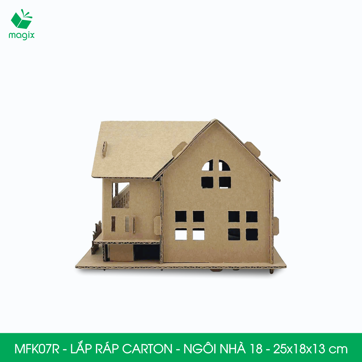 MFK07R - 25x18x13 cm - Mô hình ngôi nhà lắp ráp từ bìa carton cao cấp, nhà giấy carton mini sáng tạo