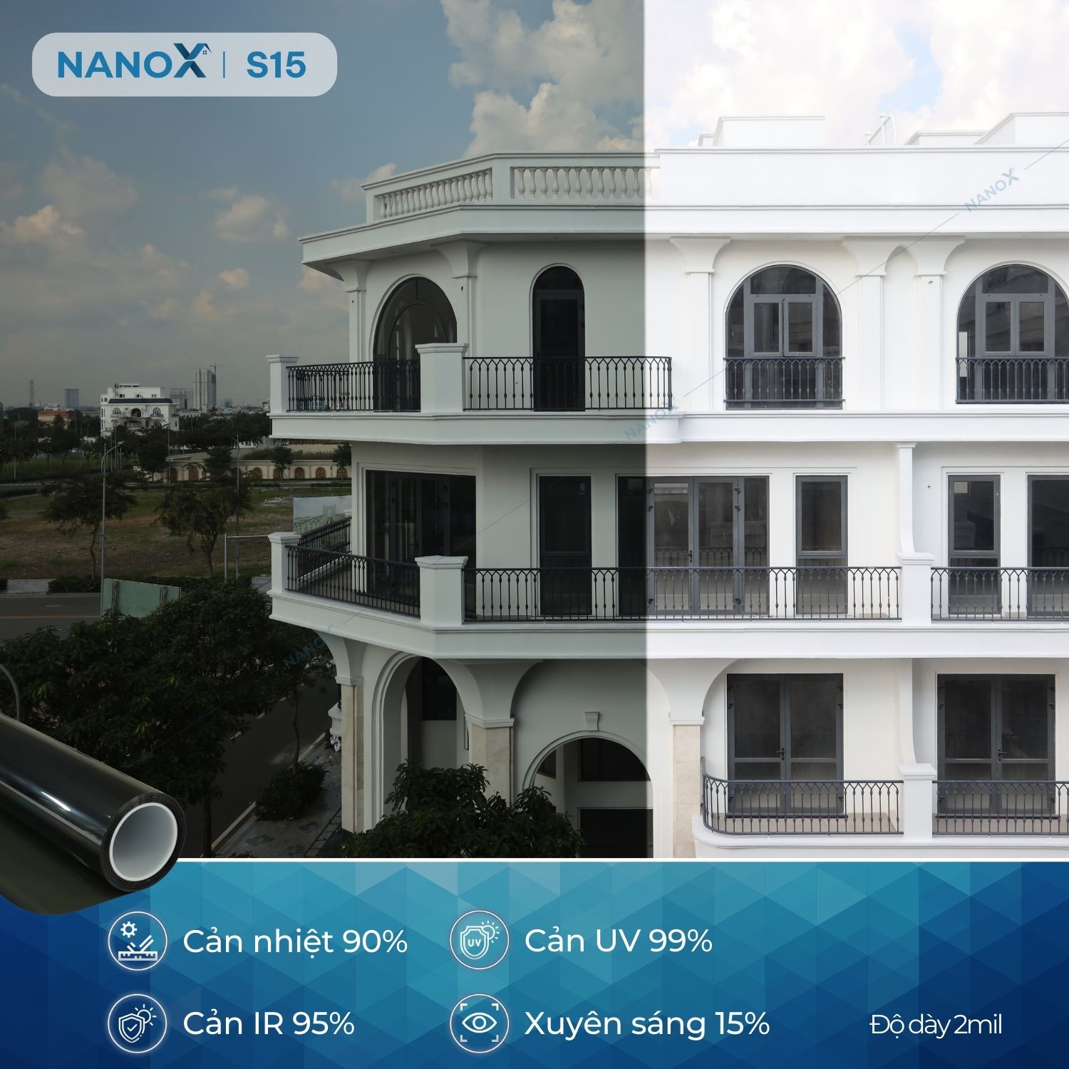 Phim cách nhiệt kính sau/kính hậu ô tô chống nắng nóng, chống UV, chống nhìn trộm NanoX