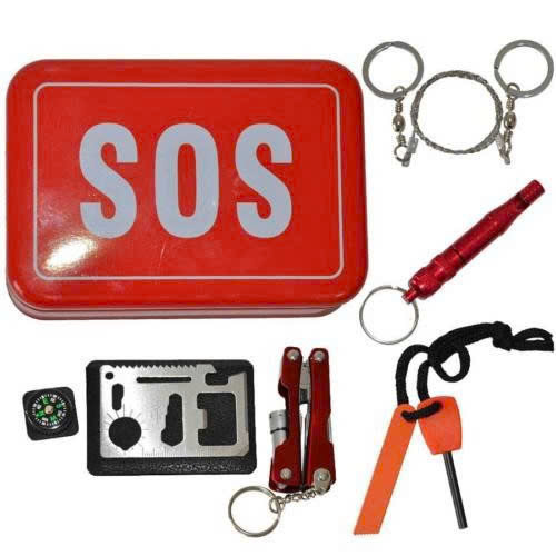 Bộ Dụng Cụ Sinh Tồn SOS 6 Món Gồm Kìm Đa Năng Dây Cưa Còi La Bàn Đánh Lửa Thép Đa Năng - Henrysa