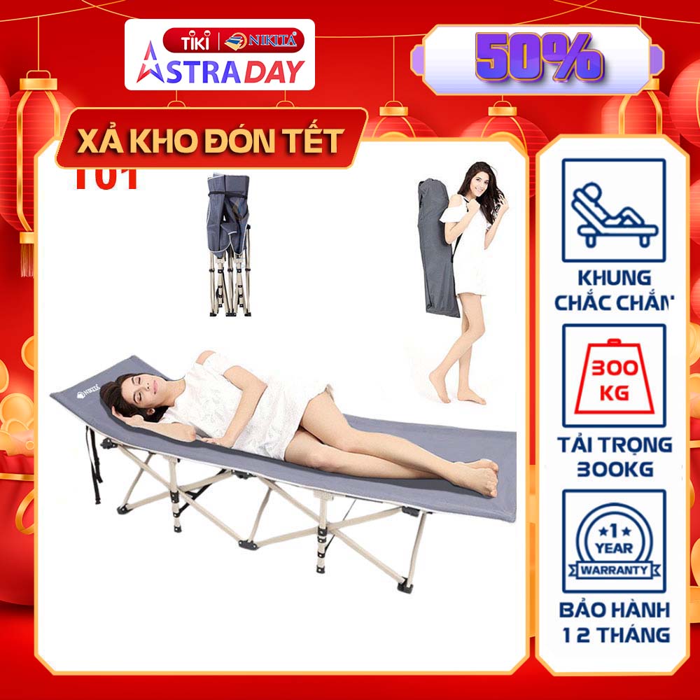 Giường xếp du lịch, vải bạt 3D chống thấm, chống bám bụi, xếp gọn kèm túi du lịch - Hàng chính hãng NIKITA 2022