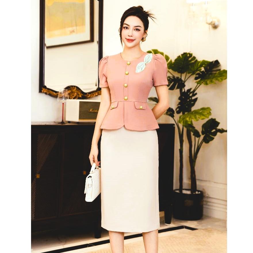 Áo sơ mi kiểu nữ peplum NƠ VAI phối nắp túi và chun lưng giấu bụng hiệu quả