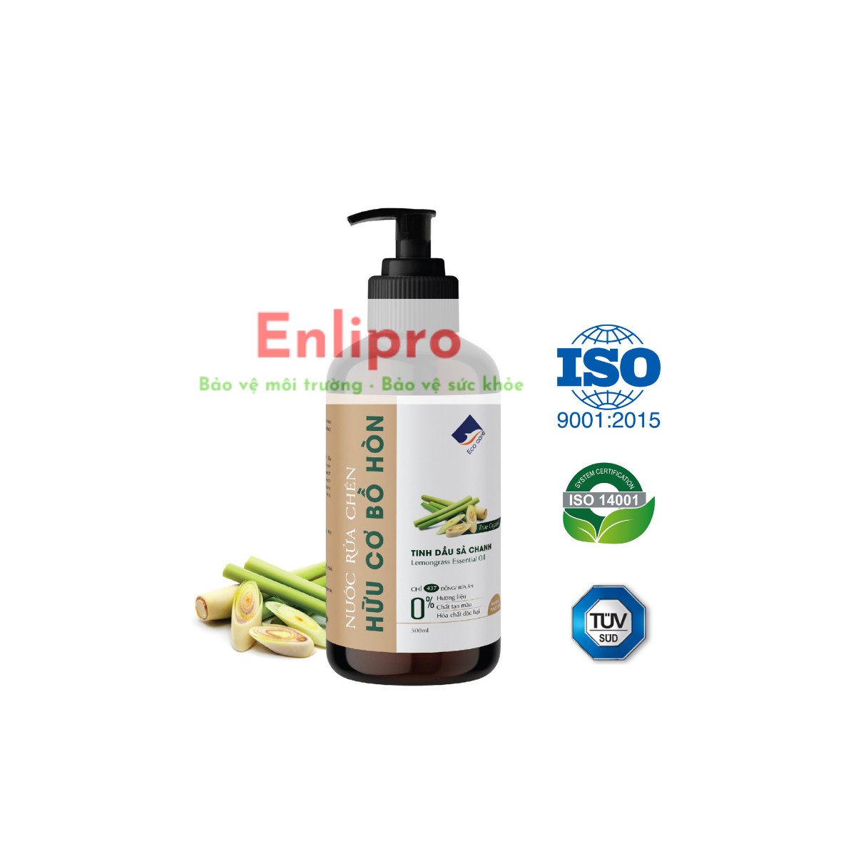 Ecocare - nước rửa chén hữu cơ tinh dầu sả chanh - 500ml