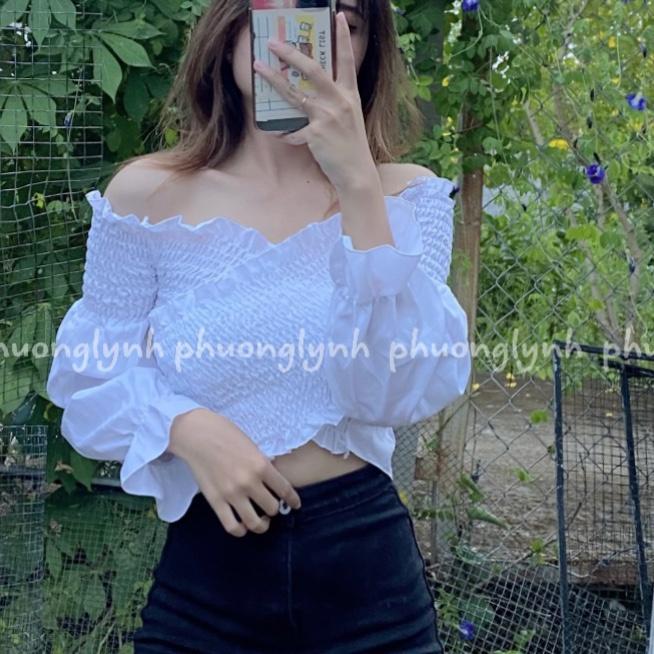 Áo nhún trễ vai , đắp chéo chất voan co dãn tốt MS29/GN32