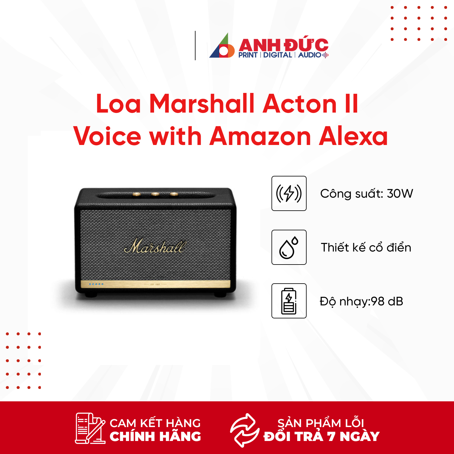 Marshall Acton II Voice with Alexa Loa Buetooth Chính Hãng - Đen