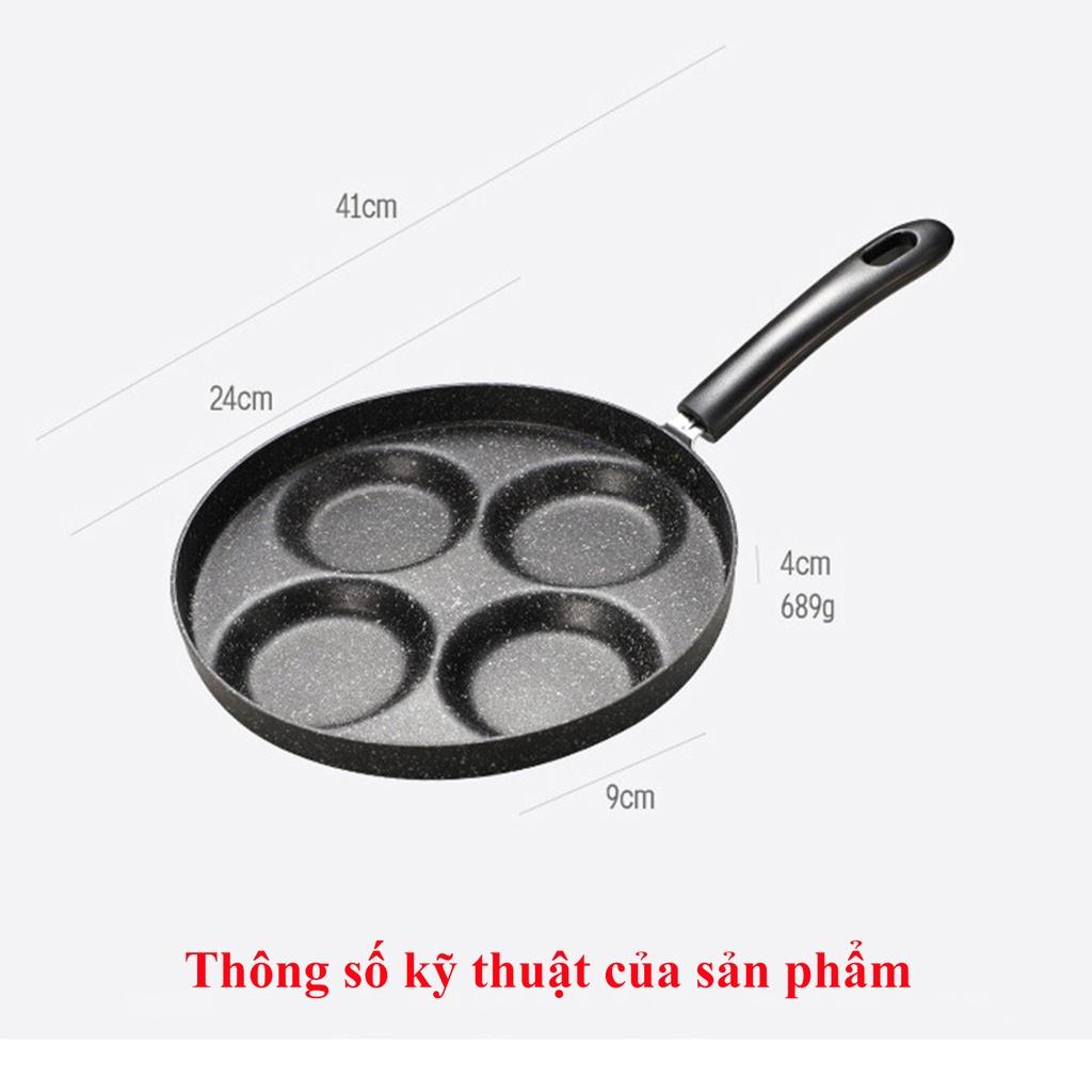 Chảo chiên trứng ốp la 4 ngăn - vân đá chống dính - tay cầm cách nhiệt