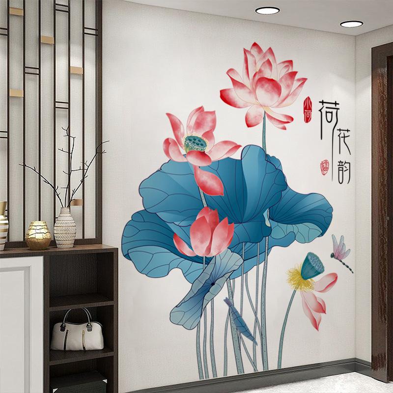 DECAL DÁN TƯỜNG ĐẦM SEN ĐỎ THƯ PHÁP