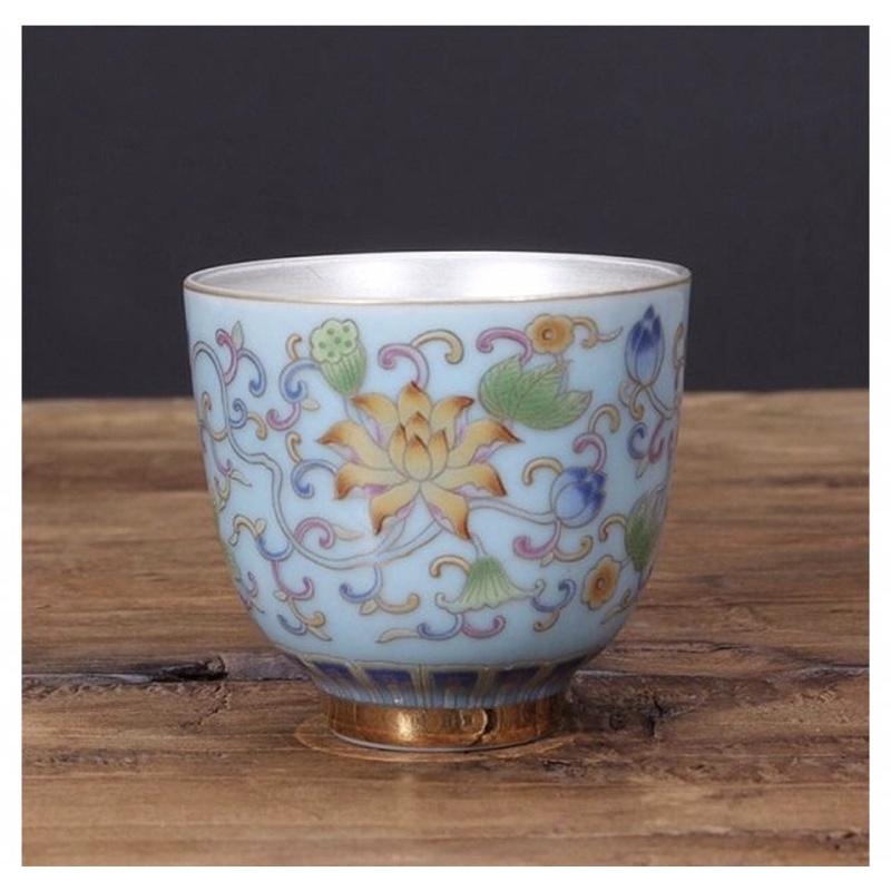 Chén Bạc uống trà Hoa Sen ngũ sắc