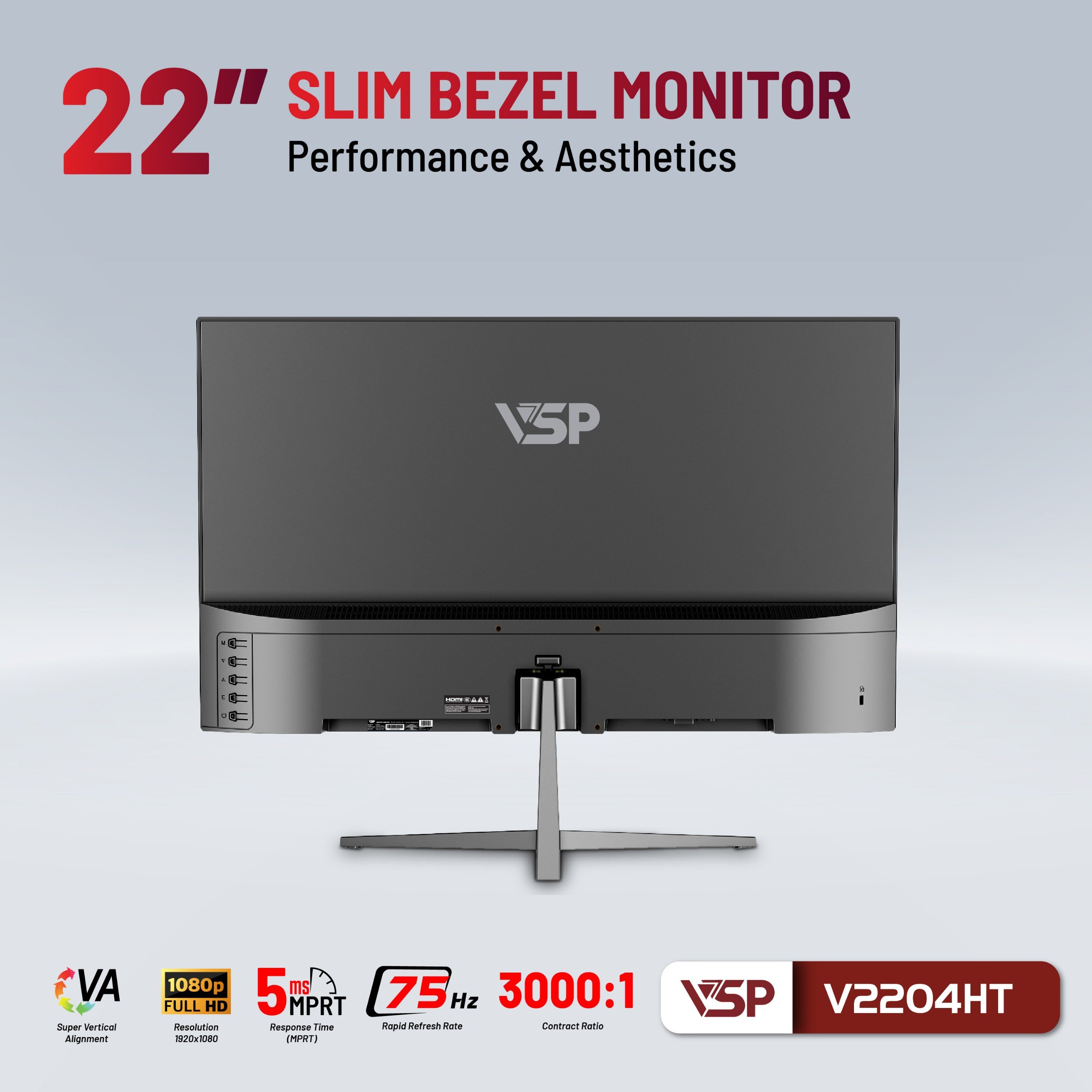 Màn Hình VSP V2204HT 22inch (FHD, 75Hz, HDMI, VGA) - JL - HÀNG CHÍNH HÃNG