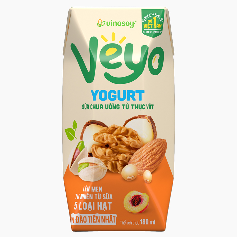 Thùng Sữa chua uống từ thực vật Veyo Yogurt ( 180ml x 30 Hộp) - Vị Đào Tiên Nhật