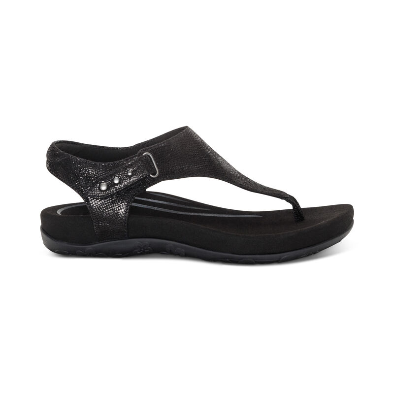 Giày sandal sức khỏe nữ Aetrex Ellie Black - giày quai hậu nâng vòm, đế đệm giảm đau chân