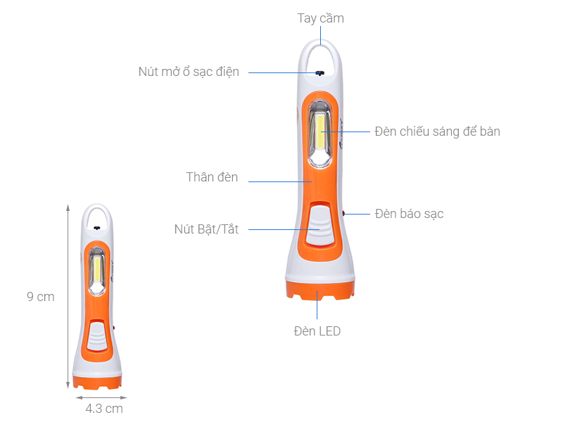 Đèn Pin Sạc Tích Điện LED Comet CRT453 2W Đa Năng Đèn Pin Cầm Tay Siêu Sáng 4h liên tục