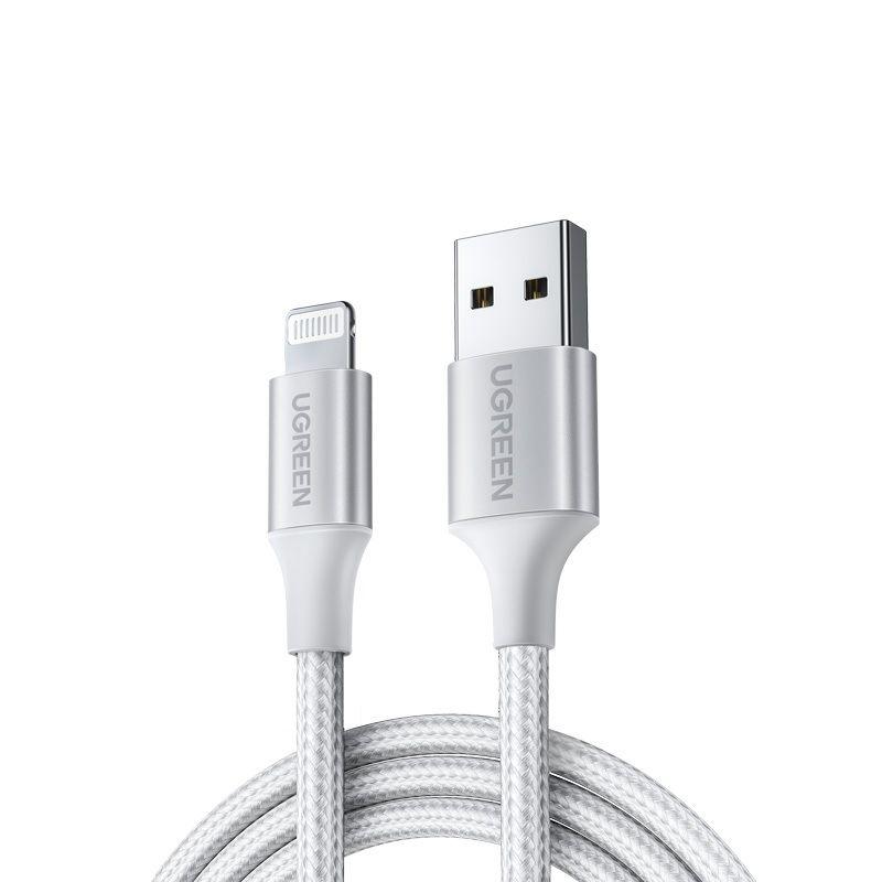 Ugreen UG60159US291TK 0.25m màu trắng cáp USB 2.0 A ra Lightning MFI đầu bọc nhôm mà nickel chống nhiễu 25cm - HÀNG CHÍNH HÃNG