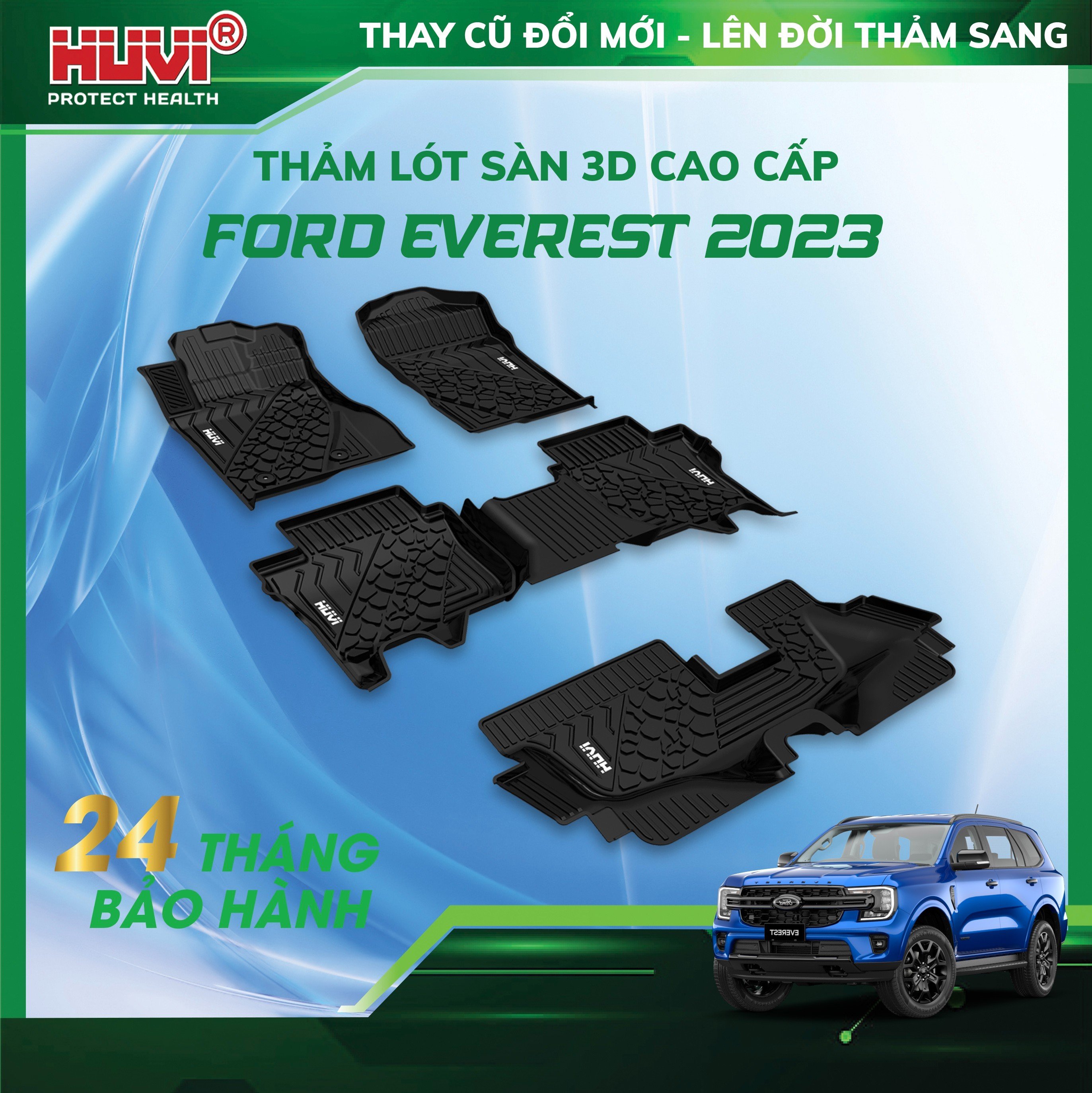 Thảm lót sàn ô tô Ford Everest 3D 2023 nhựa TPE nguyên sinh cao cấp