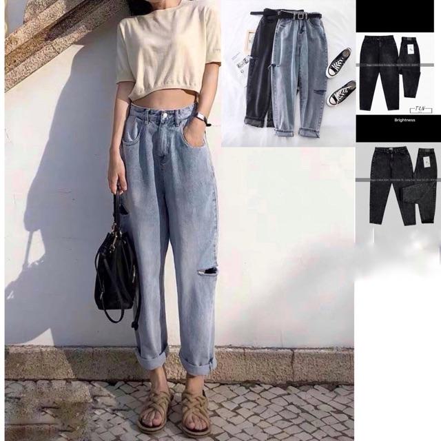 Quần Baggy Phom To Rách 2 Hông Chân - Lưng Cao - Phom To Dài [HOT TREND