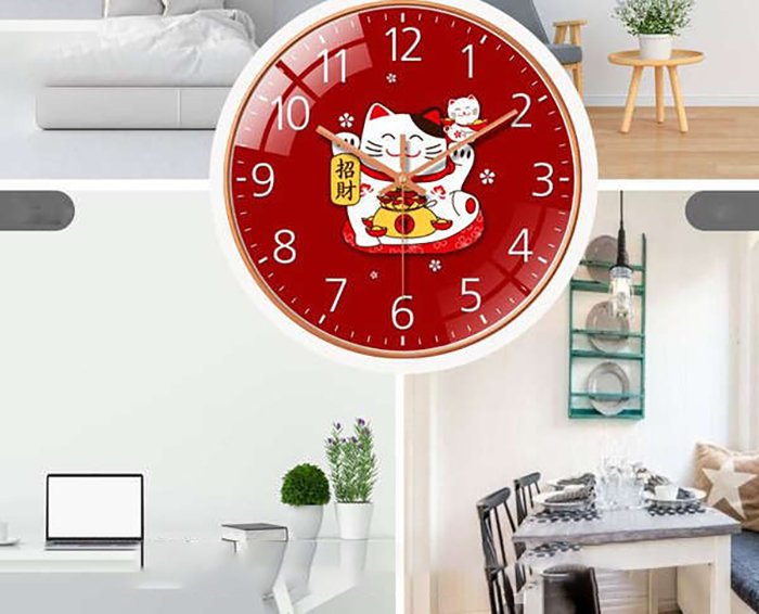 Đồng Hồ Treo Tường Mèo Thần Tài May Mắn