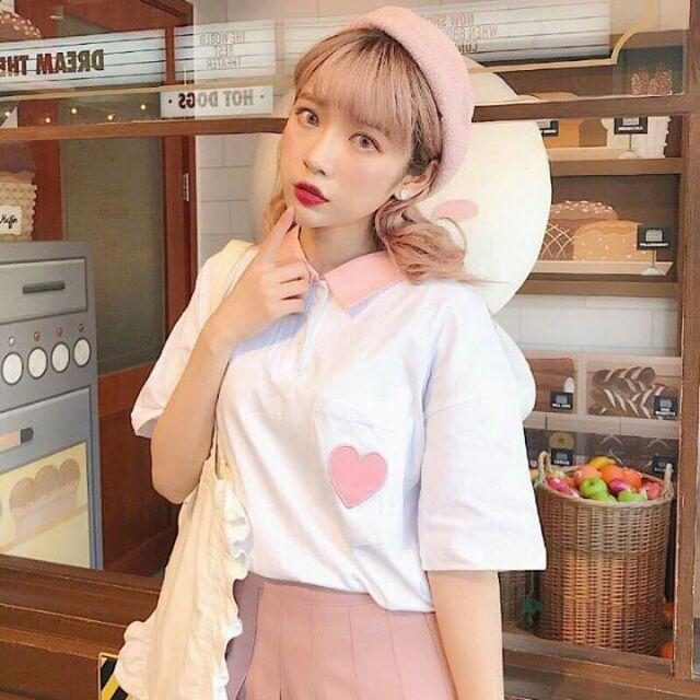 Áo Ulzzang Áo Thun Cổ Bẻ, Áo Thun Nữ Dễ Thương,Áo Nữ Sinh, Áo Nữ Đẹp, Áo Nữ Giá Rẻ,Áo Độc, Áo Thun Cổ Bẻ