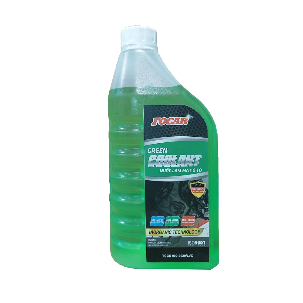 Nước làm mát động cơ ô tô xe máy, nước làm mát máy FOCAR Green Coolant 850ML (Màu xanh) tiêu chuẩn ISO 9001:2015