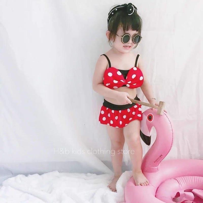 B2860 Set bikini 3 chi tiết cho bé gái gồm mũ, áo, quần váy