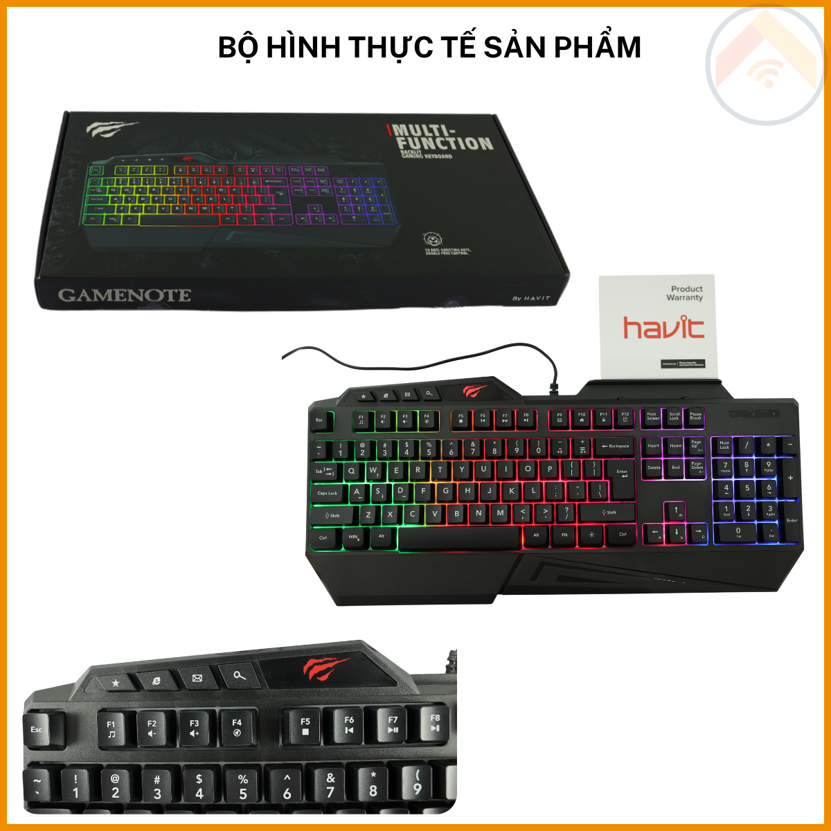 Bàn phím Gaming có dây HAVIT GAMENOTE KB488L đèn nền LED RGB Full-size 108 phím Cổng USB dài 1.5m Đen Hàng Chính Hãng