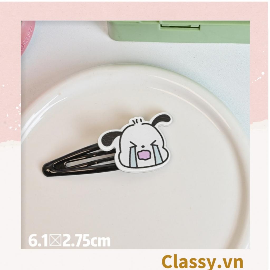 Kẹp tóc mái Classy họa tiết cún khóc nhfe dễ thương, màu trắng đen PK1621