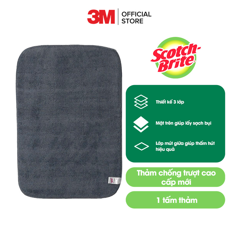 [QUÀ TẶNG ĐẶC BIỆT]  Thảm chống trượt Microfiber Scotch Brite (Cót rai) 3M 2980 cao cấp màu xám