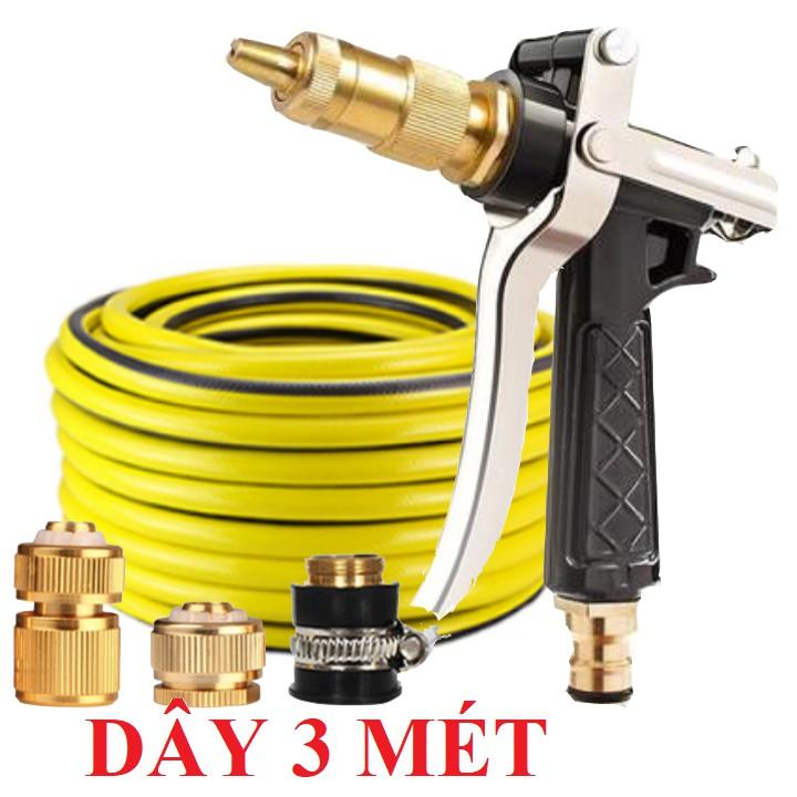 Bộ dây vòi xịt nước rửa xe, tưới cây .tăng áp 3 lần,loại 3m, 5m 206236 đầu đồng,cút đồng,nối đồng+ tặng móc khoá