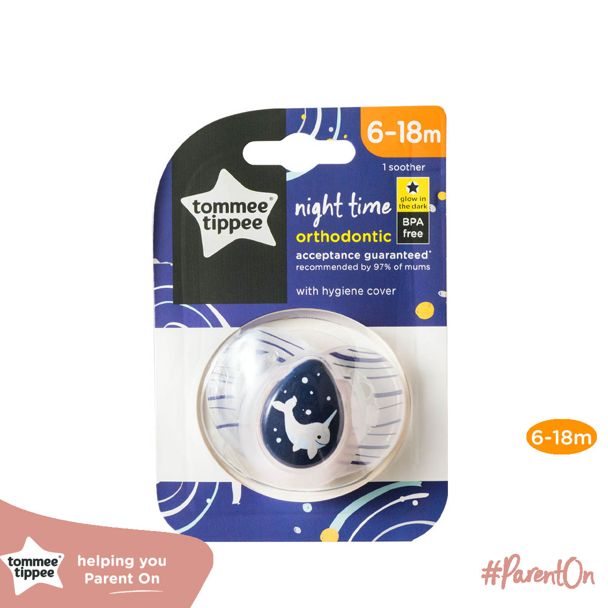 Ty Ngậm Dạ Quang Cho Bé Tommee Tippee Night Time 6-18 Tháng (Vỉ Đôi) - Trăng Vàng