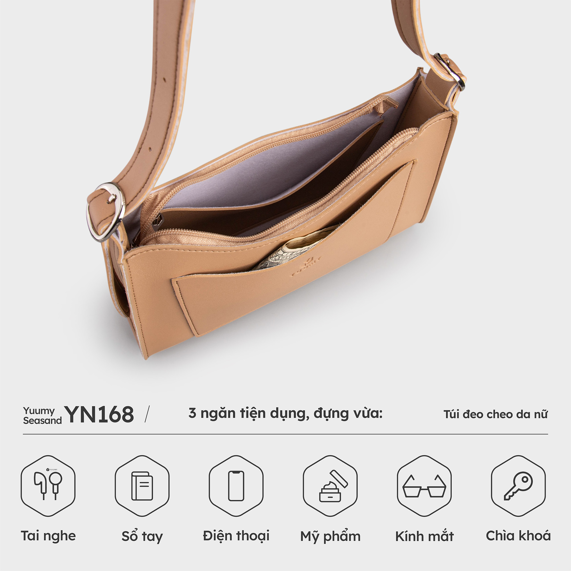 Túi Yuumy ( Thời trang nữ đi chơi size 24 - Túi đeo chéo da Seasand YN168 )