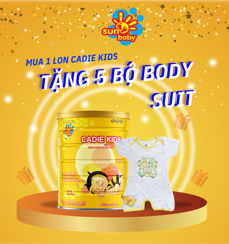 [Tặng 5 bộ body chip] Sữa Cadie kids cho trẻ phát triển toàn diện 900g Sunbaby
