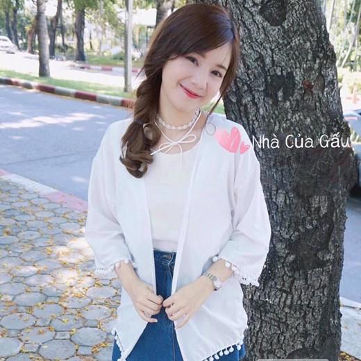 Áo khoác kimono tua bi voan mỏng đi biển