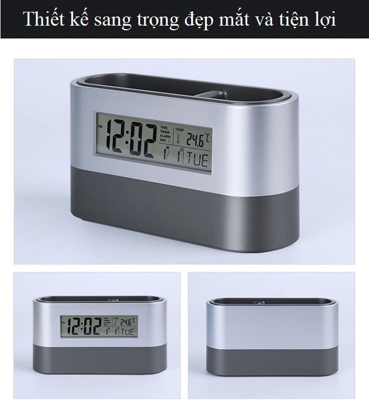 Hộp đựng bút để bàn 2in1 kiêm đồng hồ hiển thị thời gian, nhiệt độ độ ẩm, đếm ngược đa năng M3