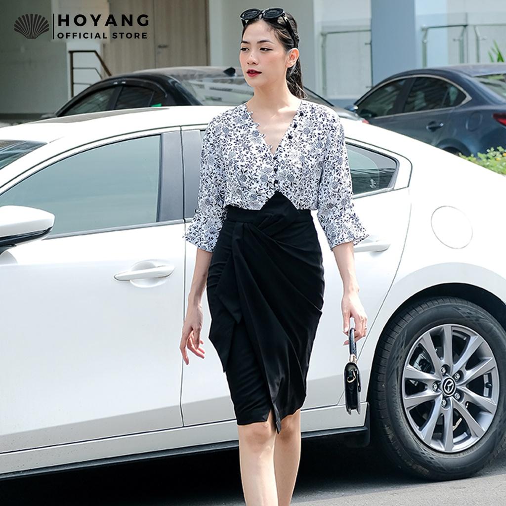 Áo Kiểu Cổ Chữ V Phối Nút Lạ Mắt HOYANG AHY10